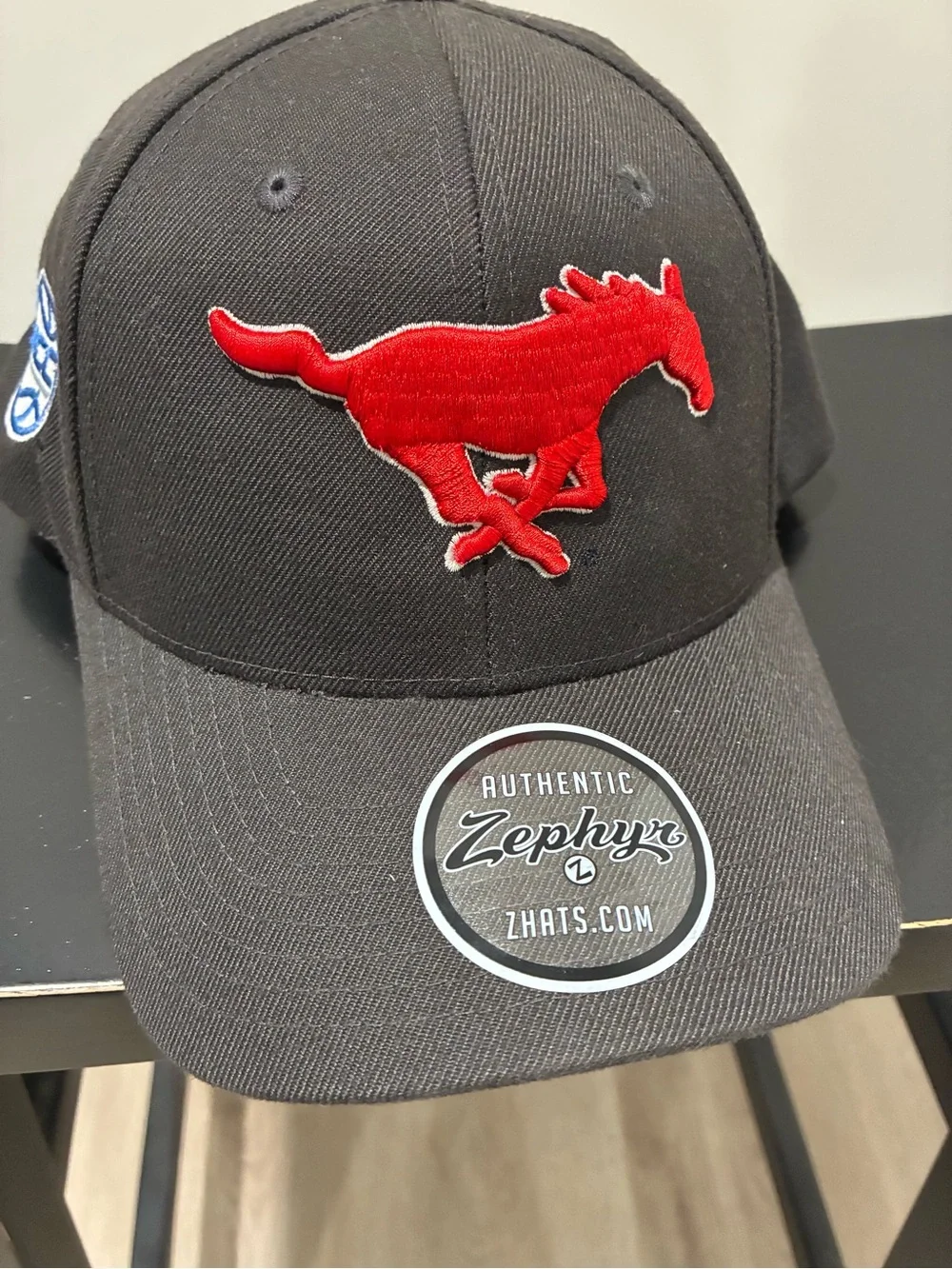 Zephyr Dark Gray Hat with SMU Red Mustang Patch